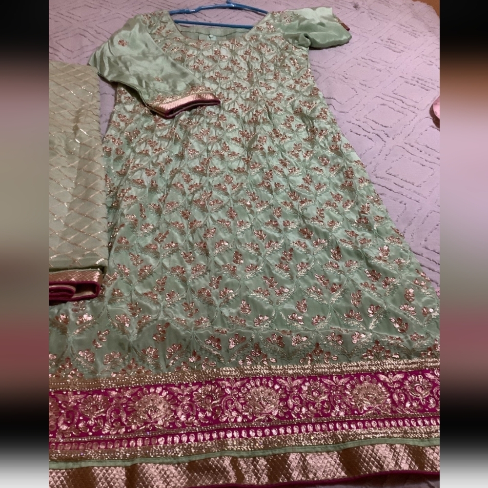 Mint Gold And Magenta Salwar Kameez